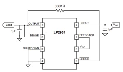 Schéma du circuit d'application - Texas Instruments Régulateurs de tension à faible chute (LDO) LP2951-Q1